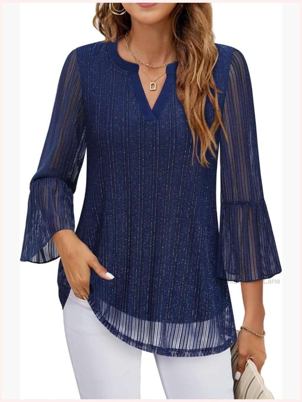 3/4 Sleeve V Neck Tunic Blouse Business Casual Shirt Dressy Tops